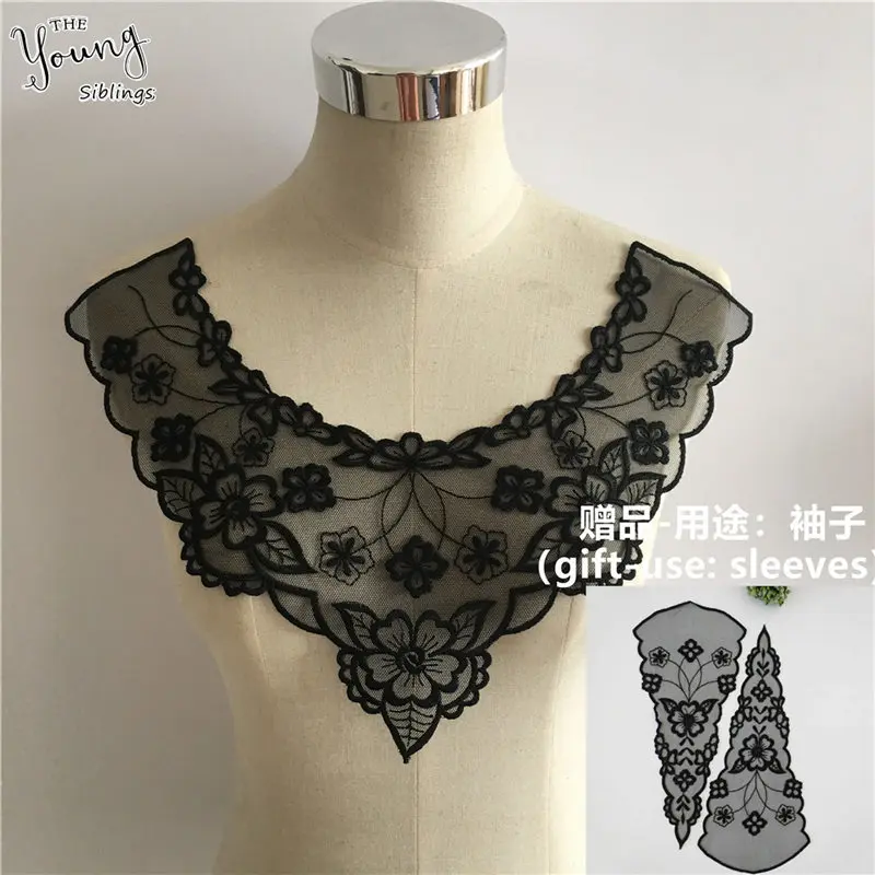 2PCS SALE Кружевной воротник шитье Кружева декольте изысканное платье швейная ткань вышивка DIY аппликация на одежду Черный - Цвет: 2PCS SALE
