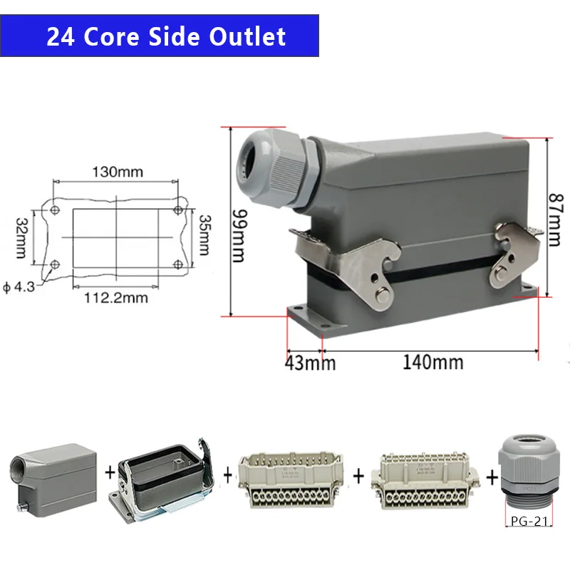 

Сверхмощный разъем прямоугольный HDC-HE промышленный Водонепроницаемый авиации розетка Топ боковая линия 16A 6/10/16/24/32/48 Core
