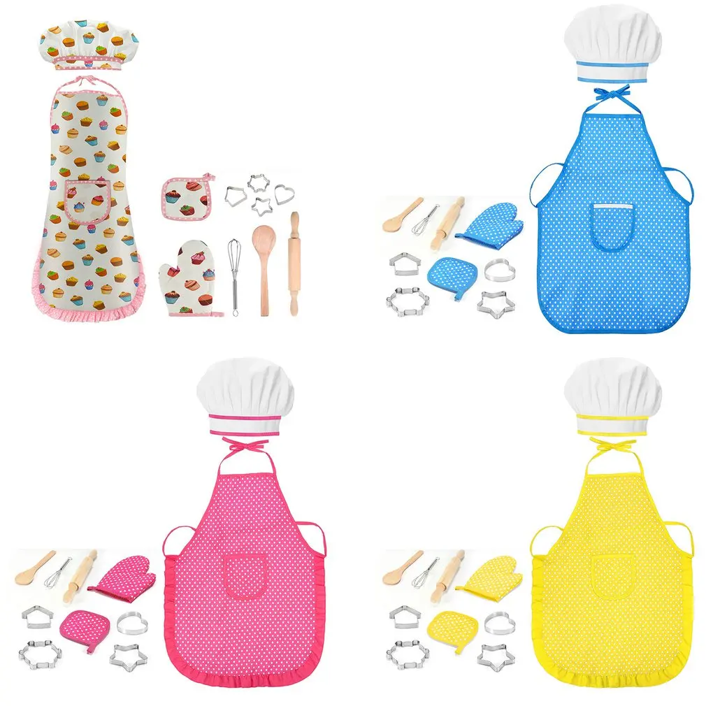 

11pcs Children's Kitchen Supplies Simulated Baking Suit Waterproof Apron Pretend Play House Toys Baking Tools Girls Cooking Toys