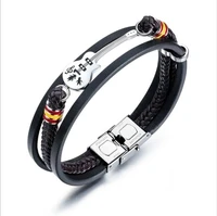 mens casual bracelet classic accessories multilayer black braided leather guitar pattern magnetic bracelet