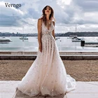Современное свадебное платье-трапеция Verngo с V-образным вырезом и бусинами, сексуальное пляжное длинное официальное платье, блестящие свадебные платья 2021