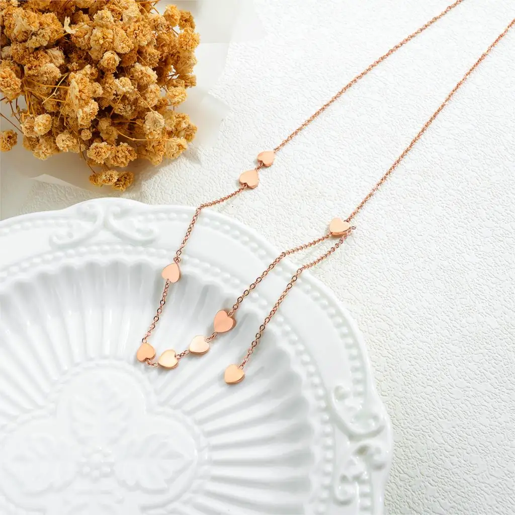 Женское Ожерелье с сердечком и цепочкой в форме ключицы розовое золото