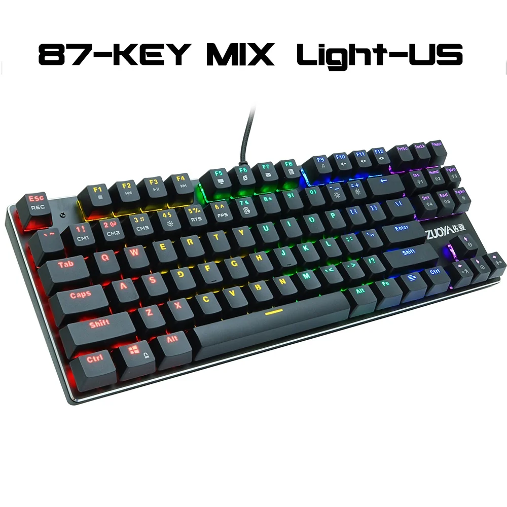 87black Mix light US Игровая механическая клавиатура с подсветкой синий красный переключатель 87key анти-ореолы светодиодный USB проводной Россия/США для геймера ПК ноутбука - Цвет: 87black Mix light US