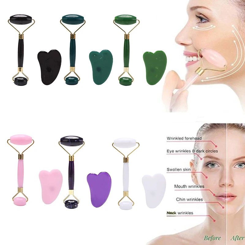 

Face Massage Roller Resin Gua Sha Scraper Board Slimmer Wrinkle Remover Slimming Tool Skin Care Set For Face Neck Back Body