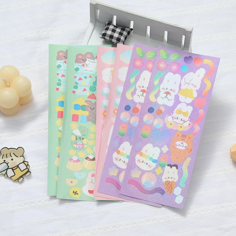 

Laser Cartoon Kawaii Rabbit Blingbling Idol Card Stickers DIY Scrapbooking Junk Journal Diary Photo Album Mobile Phone Sticker