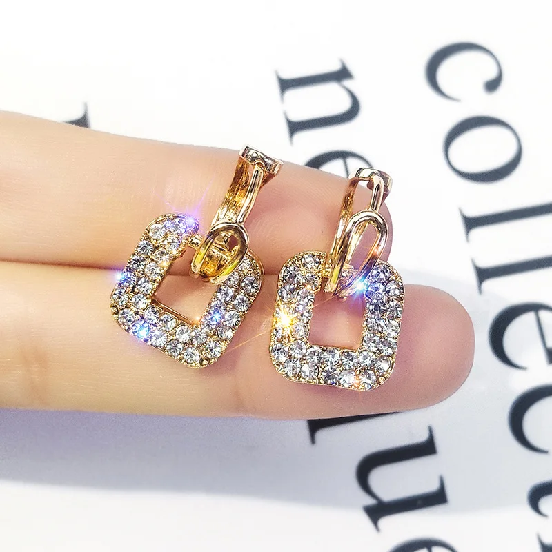 

ZOVOLI Korean Cute Opal Stud Earrings For Women Unique Geometric Rhinestone Studs Earings 2020 Fashion Minimalist Jewelry Gift