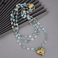 guaiguai jewelry 3strands natural blue larimars rosary chain necklace heart shaped larimar pendant statement necklace for women
