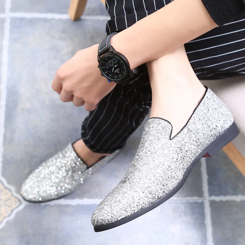 Блестящие мужские лоферы Обувь для вечеринок Мужской костюм Size37 48 офисные туфли