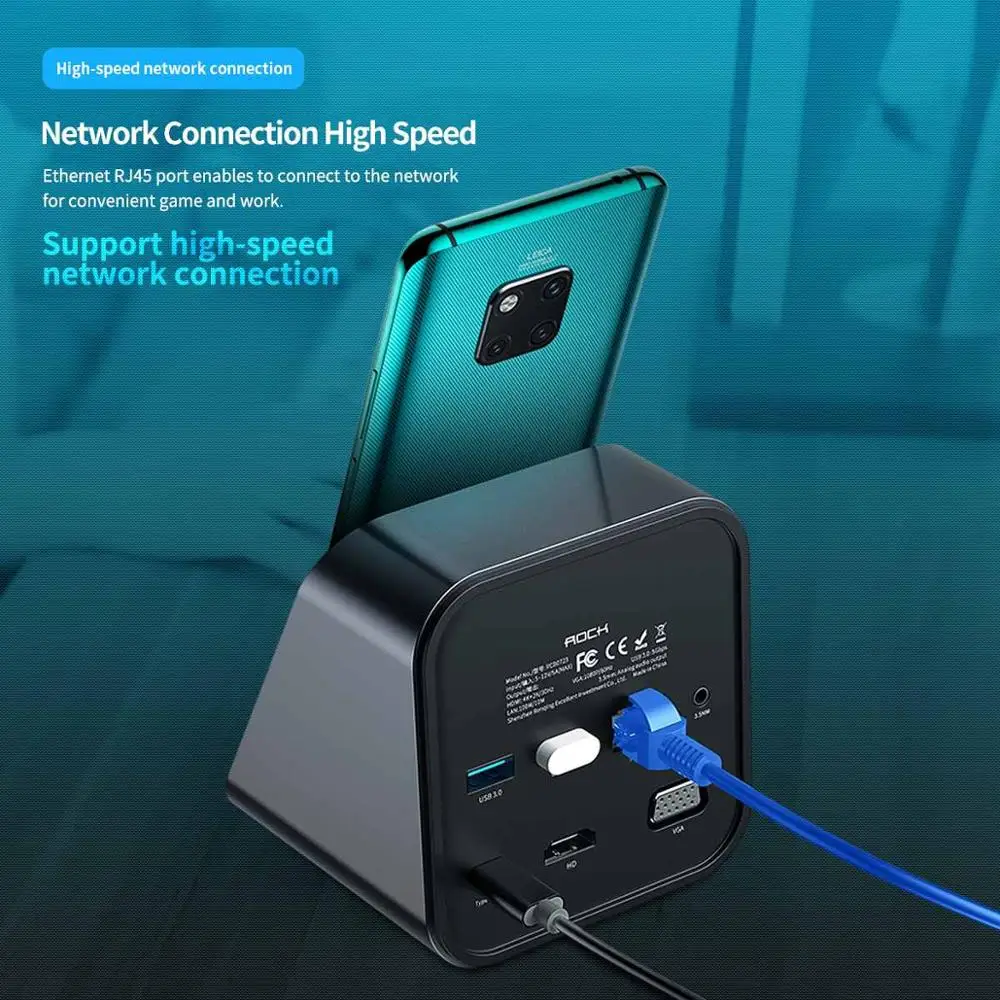 Док станция ROCK USB C Dex для 3 0 HDMI HUB Huawei P20 P40 Pro Samsung S20 10 док порты RJ45 usb концентратор Type