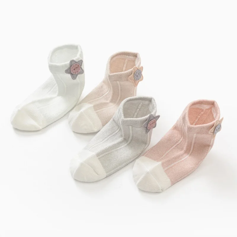 Calcetines finos de malla para beb&eacute;, medias de algod&oacute;n con dibujos animados, sin costuras, para verano, 4 par/lote-1