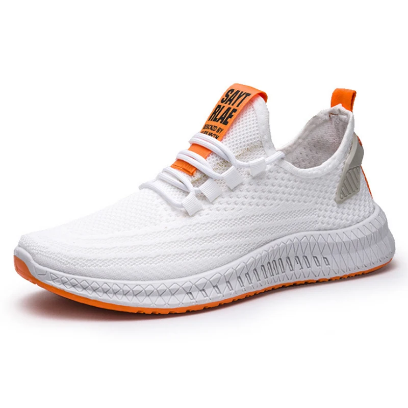 Mesh Men Sneakers Casual Shoes Lac-up Men Shoes Lightweight Comfortable Breathable Walking Sneakers Zapatillas Hombre - Color: White