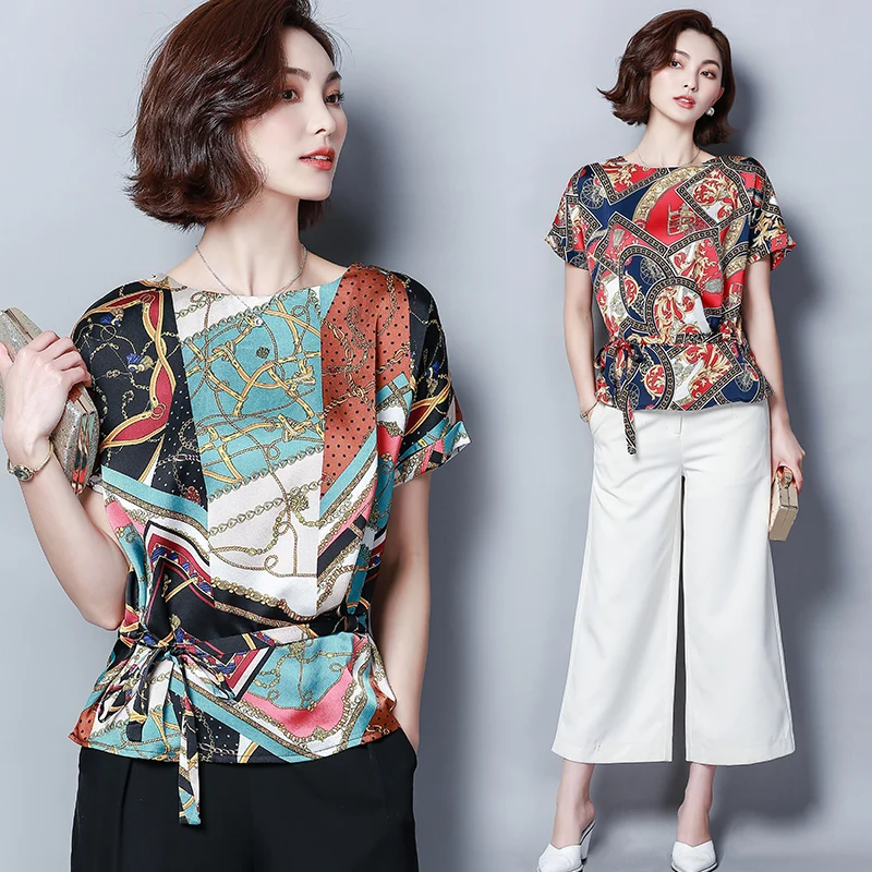 женские топы Модные шифоновые рубашки с принтом Большие размеры 2019 летние новые