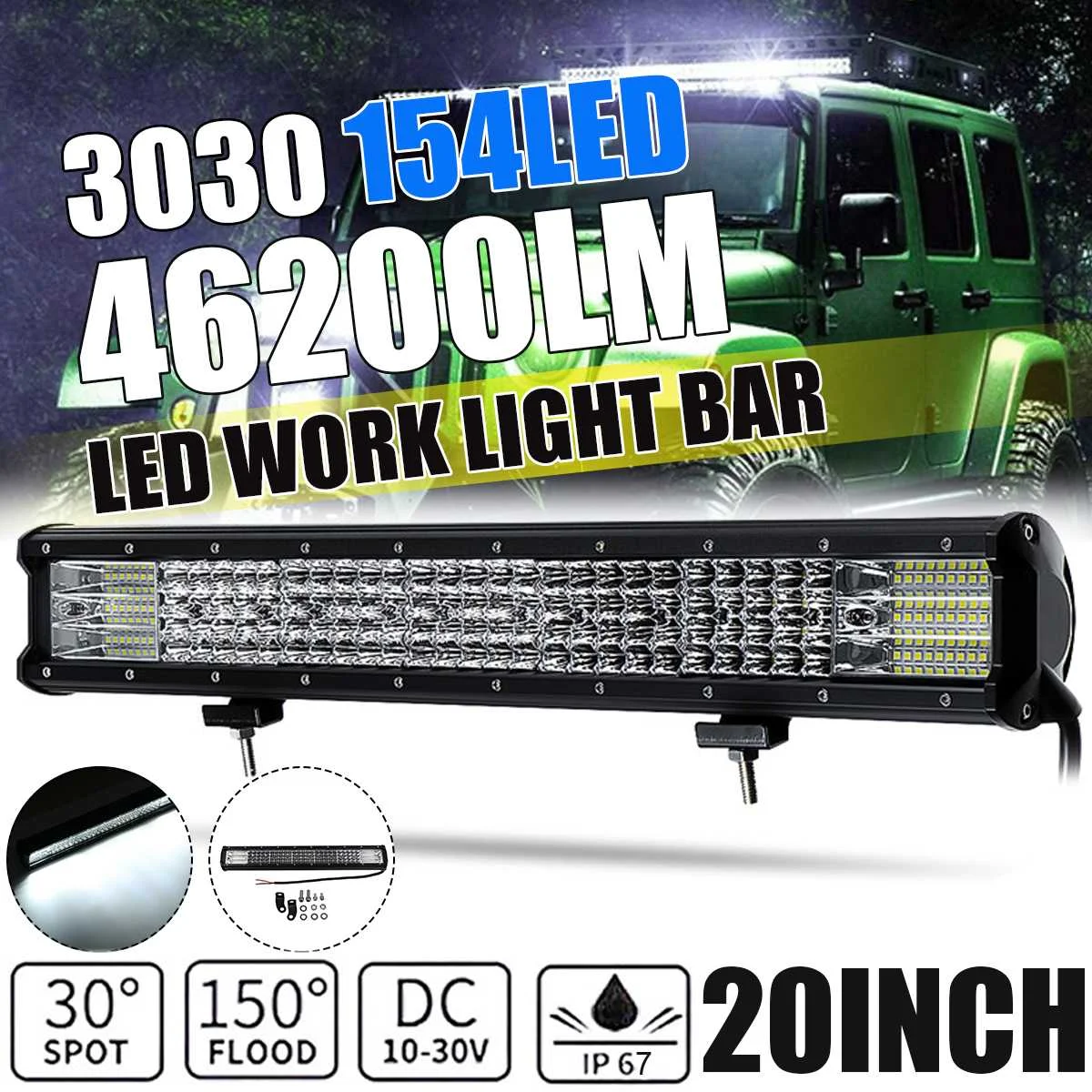 

20inch 7000K 462W 154Led 3-Row LED Light Bar Offroad Led Bar Combo Beam Led Work Light Bar for Truck SUV ATV 4x4 4WD 12v 24V