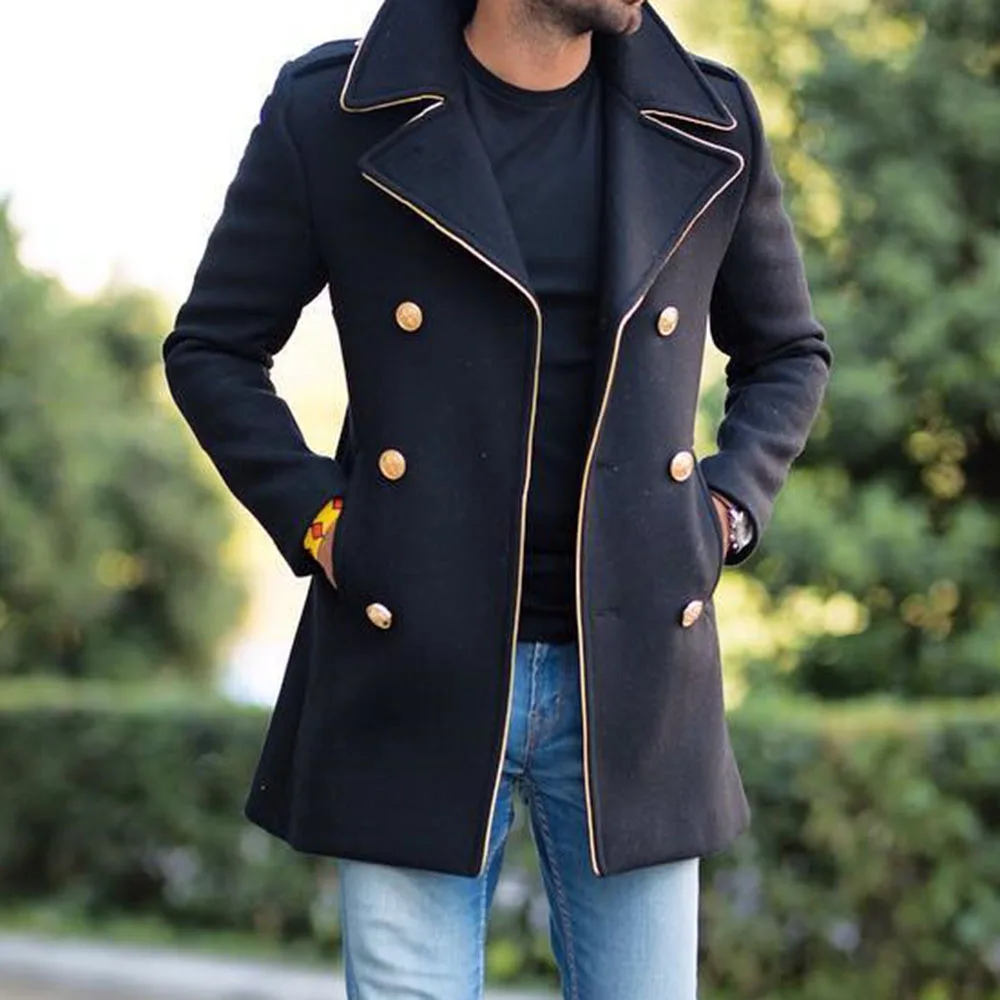 Men's Long Jackets Autumn Wool Coats Long Sleeve Button Fashion Lapel Retro Men Clothing 2021 New Blends Casual Winter Outerwear