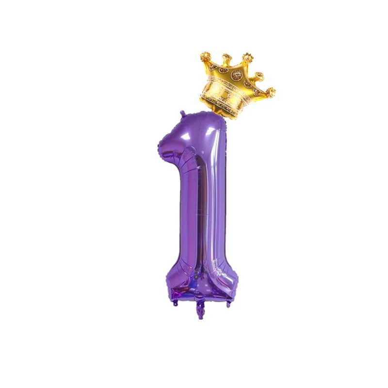 2pcs Gold Crown Foil Balloon 40inch Purple Digit 0-9 Number Balloons 1 2 3 4 5 Years Old Birthday Party Decorations Kids Ballons