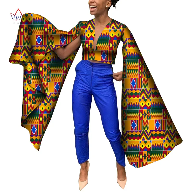 

African Women Clothes V Neck Sexy Women Short Tops Shirt for Women Crop Top Big Long Sleeve African Women Clothes WY7436