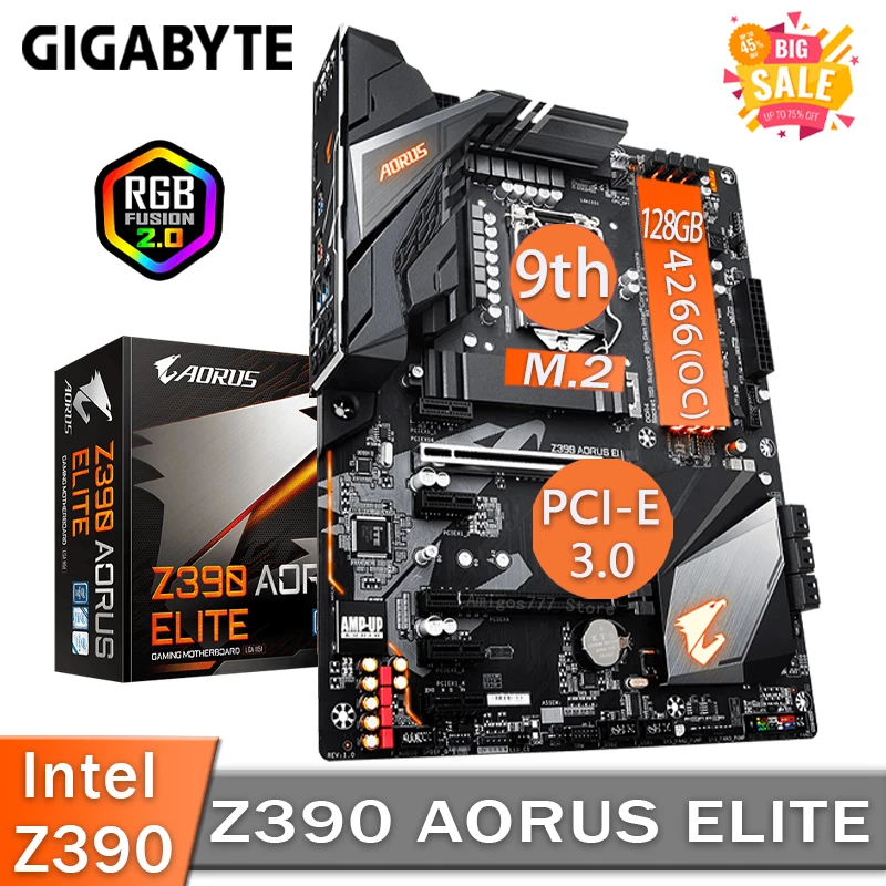 Günstig LGA 1151 Gigabyte Z390 AORUS ELITE Motherboard DDR4 64GB PCI-E 3,0 M.2 SSD I9 I7 I5 I3 Desktop Z390 Placa-Mãe 1151 Gaming ATX