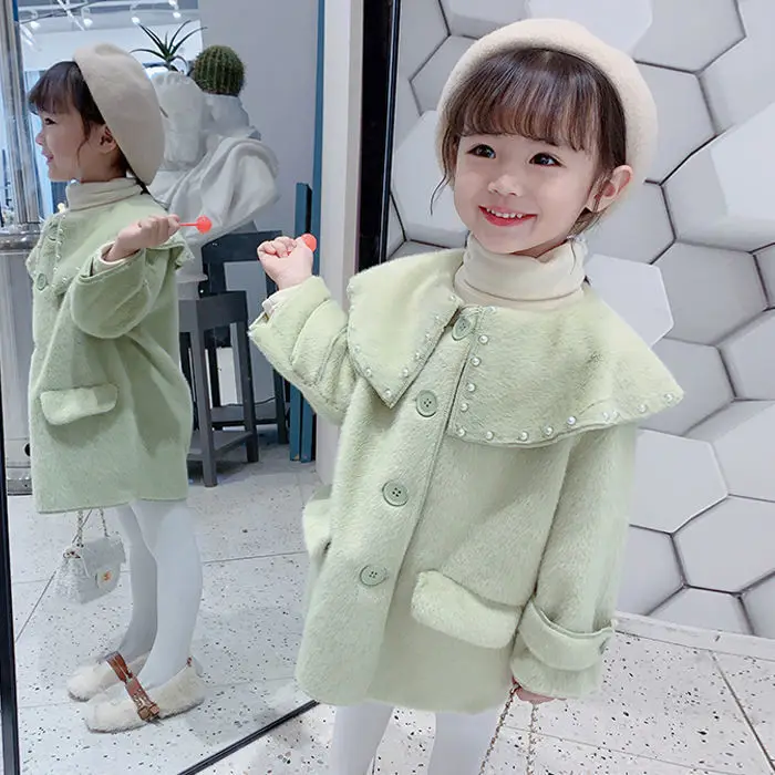 

Парка с отложным воротником однобортная для девочек, модная простая и удобная верхняя одежда из хлопка, однотонная, на зиму