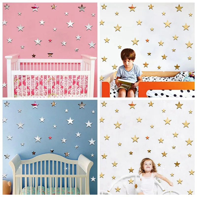 20 шт./компл. серебристые/Золотые 3D акриловые наклейки на стену декоративная