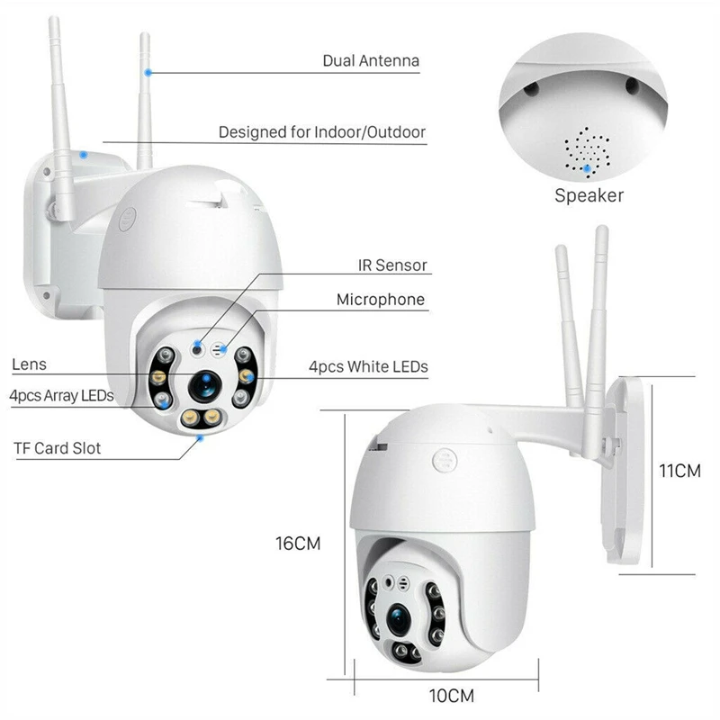 Беспроводная скоростная купольная IP-камера 1080P PTZ Wi-Fi 720P | Безопасность и защита
