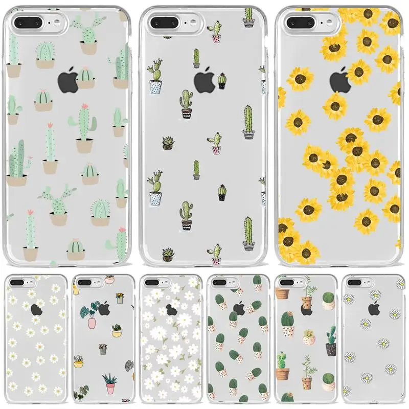 

cactus Daisy Flower plant pattern Phone Case Transparent soft For iphone 5 5s 5c se 6 6s 7 8 11 12 plus mini x xs xr pro max
