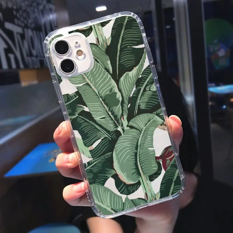 

Banana leaf art catonn Phone Case Transparent for iPhone 11 12 mini pro XS MAX 8 7 6 6S Plus X 5S SE 2020 XR