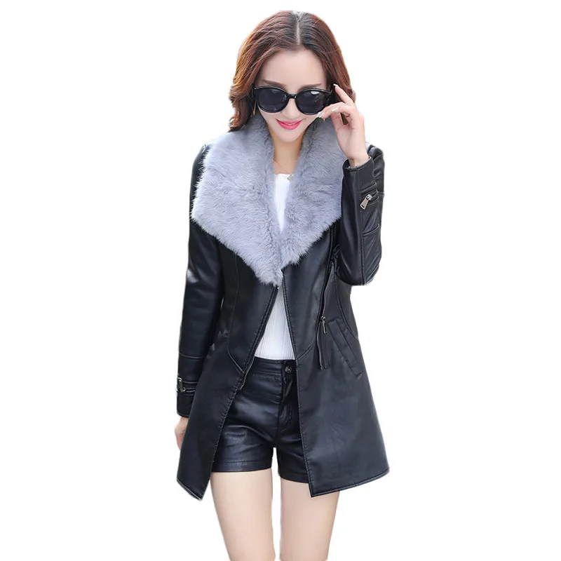 Женская куртка из искусственной кожи черная искусственная кожа воротник с мехом