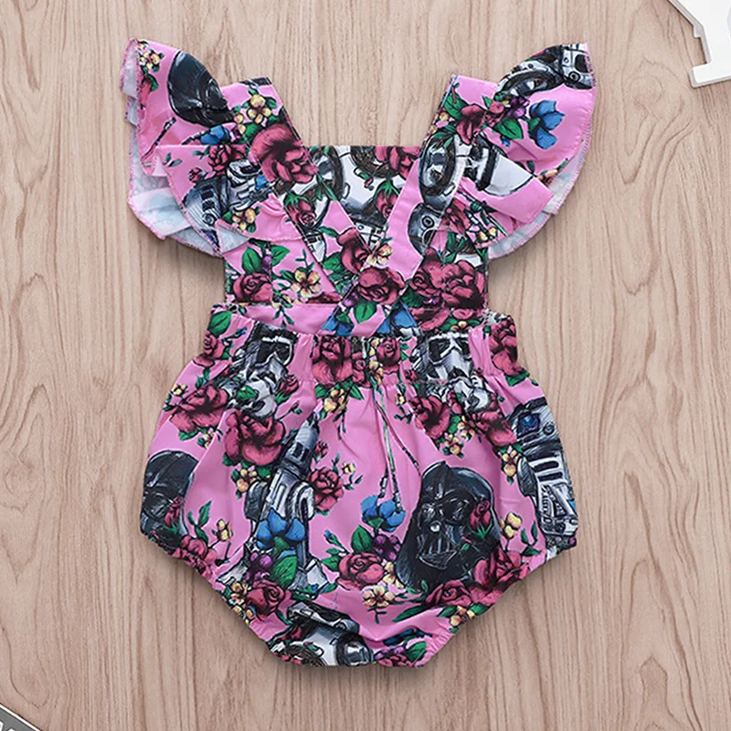 Боди с рукавами-крылышками и цветочным принтом для малышей Одежда открытой