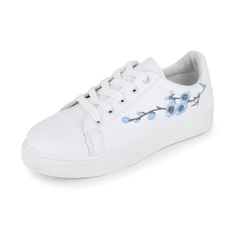 

Sports Shoes Korean Embroidery Casual Spring White Women Student Flats Type Upper Material Fit Toe Shape Fashion Element