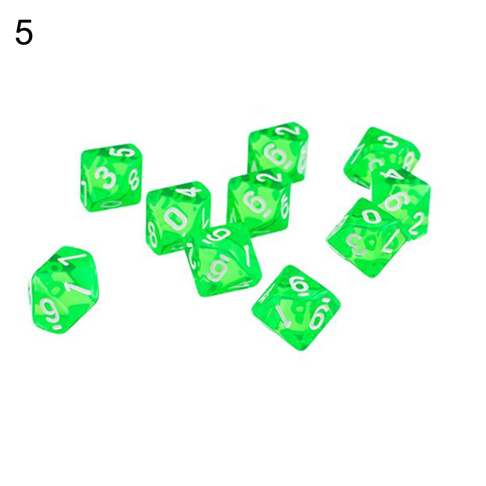 

HOT SALES 10Pcs Transparent Polyhedral D10 Multicolor Dice Game Party Pub Supplies Gift