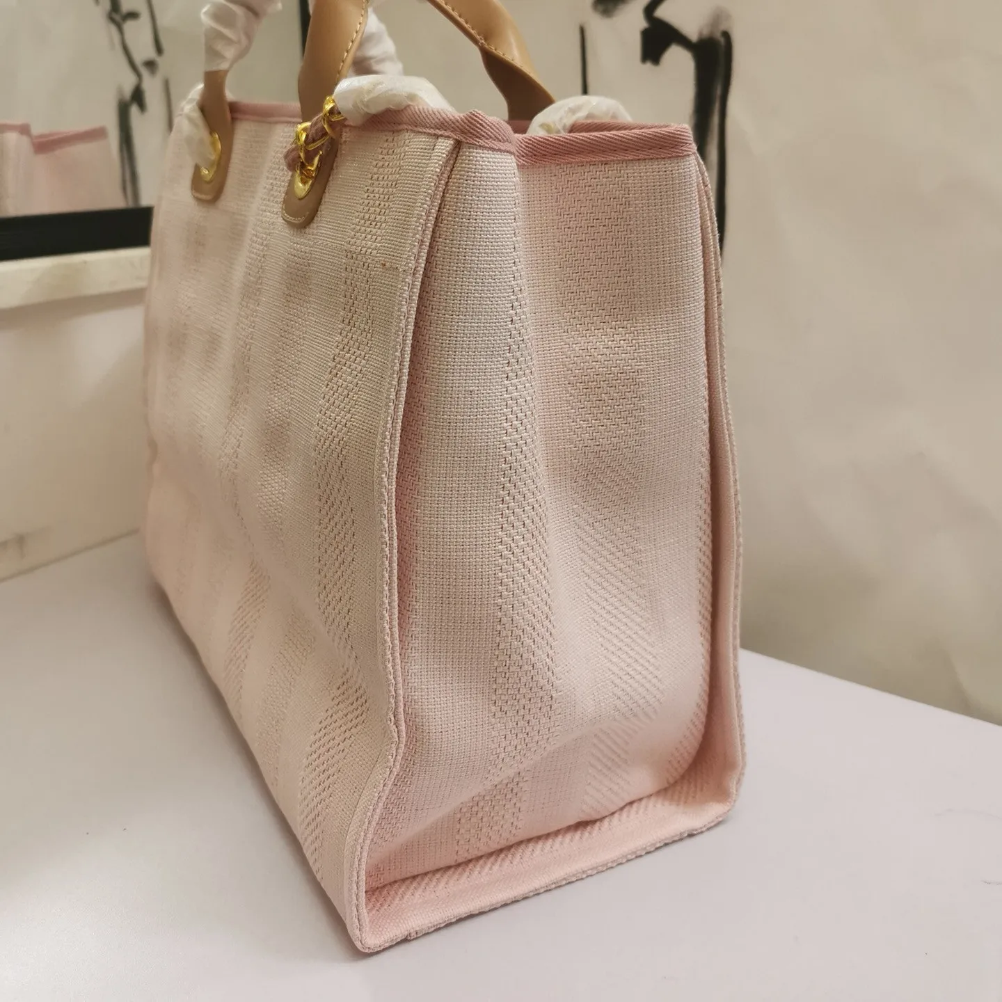 

2021 new beach bag high quality striped silk embroidery large capacity shopping bag 39x20x30cm