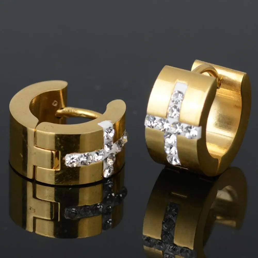 Крутые серьги кольца из нержавеющей стали 316L с крестиком мужские ювелирные