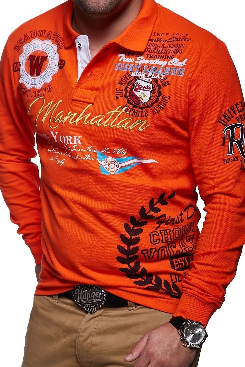 ZOGAA мужская рубашка поло с длинным рукавом повседневная брендовая буквенным