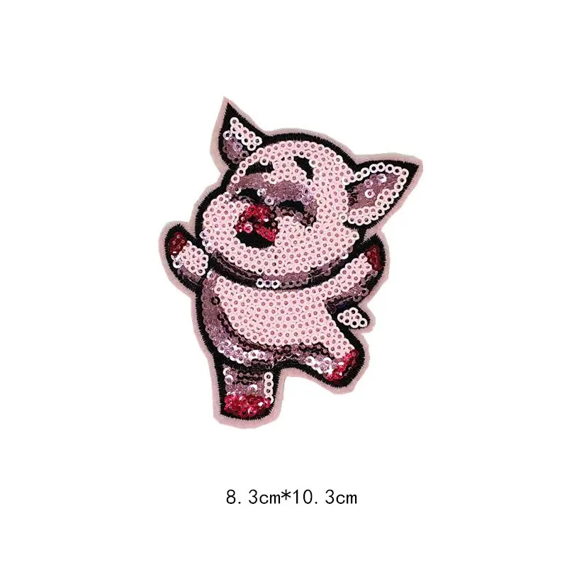 Железные милые заплатки в виде животных для одежды полосы блёстки свинья значки