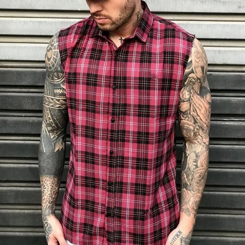 

Puimentiua 2021 Men's Fashion Summer Plaid Casual Flannel Shirts Man Tank Top Soft Comfort Slim Fit Styles Men Jacket Shirt