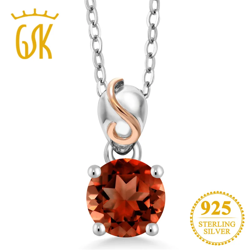 GemStoneKing 1 00 карат круглый красный гранат серебро 925 пробы кулон с цепочкой для