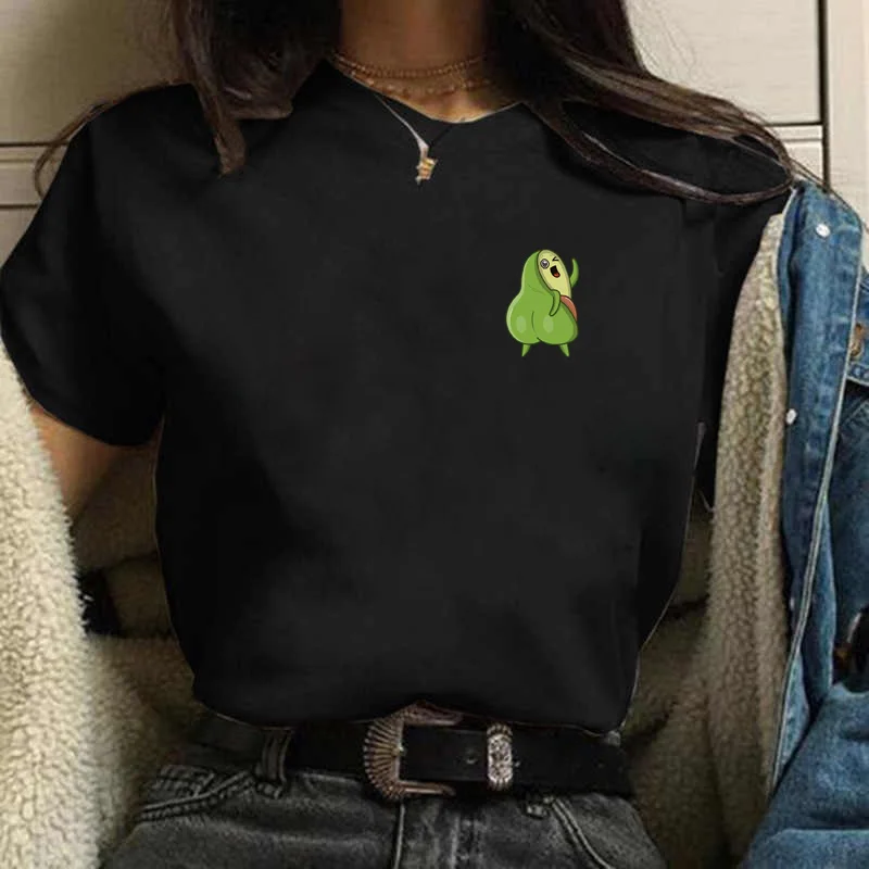 

Women Lovely Avocado Pocket Print T Shirt Cartoon Graphic Printed Lady Tees Print Tops Clothes Sweet T Shirt Womens T-Shirt
