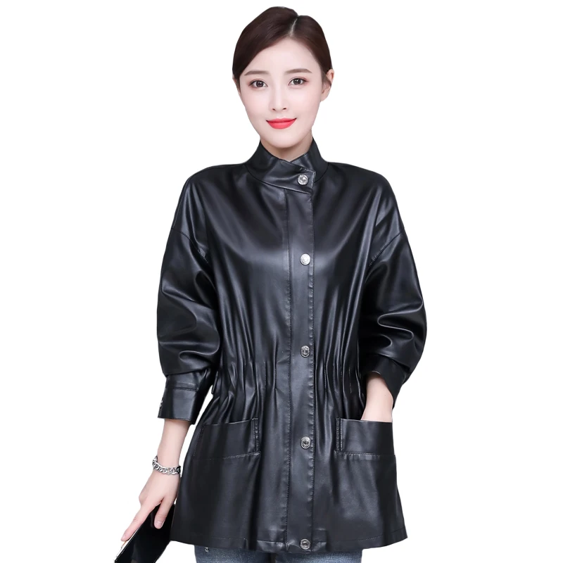 

Fashion Women Leather Jackets Winter Autumn Thick Slim Sheepskin Pu Leather Coat Plus Cotton with Pockets Outwear