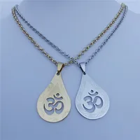 12 Pieces India OM Yoga Symbol Necklace Stainless Steel Waterdrop Gold Pendant Aum Jewelry For Men Women Wholesale