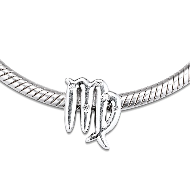 Бусины из серебра 925 пробы со сверкающими знаками Зодиака Девы для браслетов