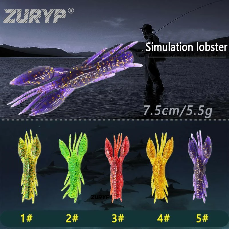 

ZURYP 4PCS/bag 75mm Simulation Sinking bait Soft Lure Fishing Lures shrimp Lobster Soft Silicone Lure Worm Craws Shrimp