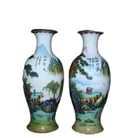 chinese old beijing old goods collection old red copper tire cloisonne festoon enamel color landscape water vase a pair
