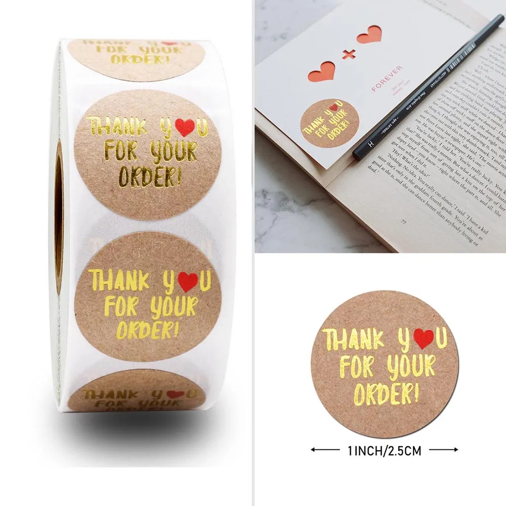 

500pcs Thank You for YOUR ORDER Kraft Stickers with Gold Foil Round Labels Sticker for Small Shop Handmade Sticker