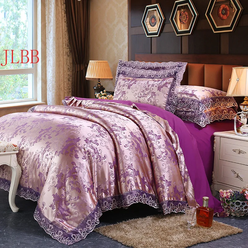 

European style home bedding set Jacquard duvet cover set 3/4pcs lace bed linens wedding duvet cover golden flat sheet bed cover