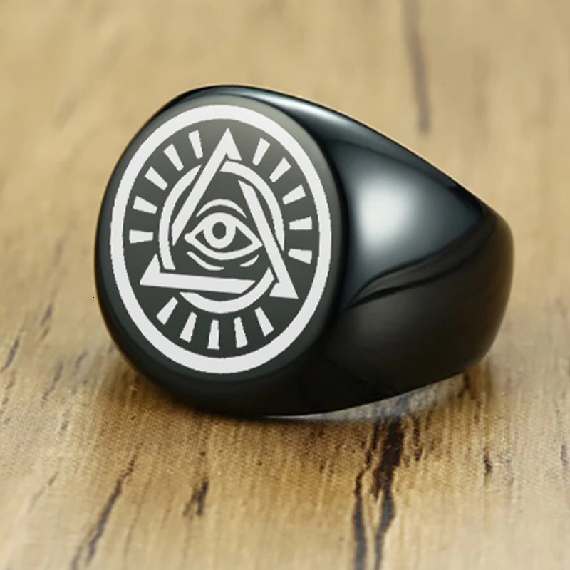 Индивидуальное мужское кольцо из нержавеющей стали с треугольным глазом и Богом