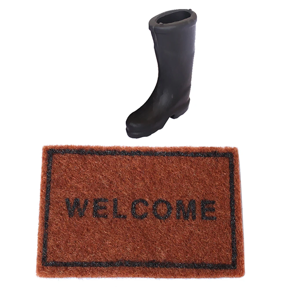 ''Welcome'' Patterned Floor + Rubber Rain Boot For 1/12 Dollhouse Furniture | Игрушки и хобби