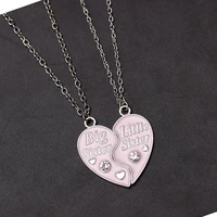 2020 fashion 2 piece set sisters necklace heart shape letter rhinestone black pink pendant lady glamour alloy jewelry bff gift