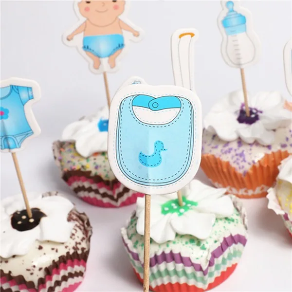 60 шт/партия торт для детского праздника кекс Toppers Для предродовой вечеринки украшения, товары для вечеринки Его мальчик Девочка Синий Розовый игра
