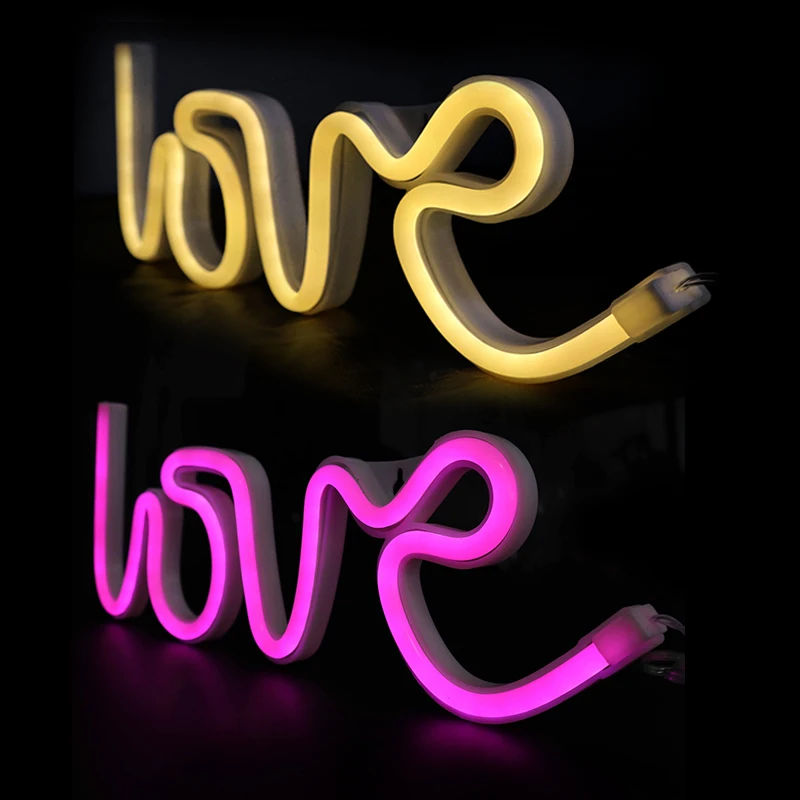 

LOVE LED Neon Light Pink/Gold Sign Battery Powered Nightlight Home Wedding Party Valentine's Day Decoration Neon Night Lamp Gift