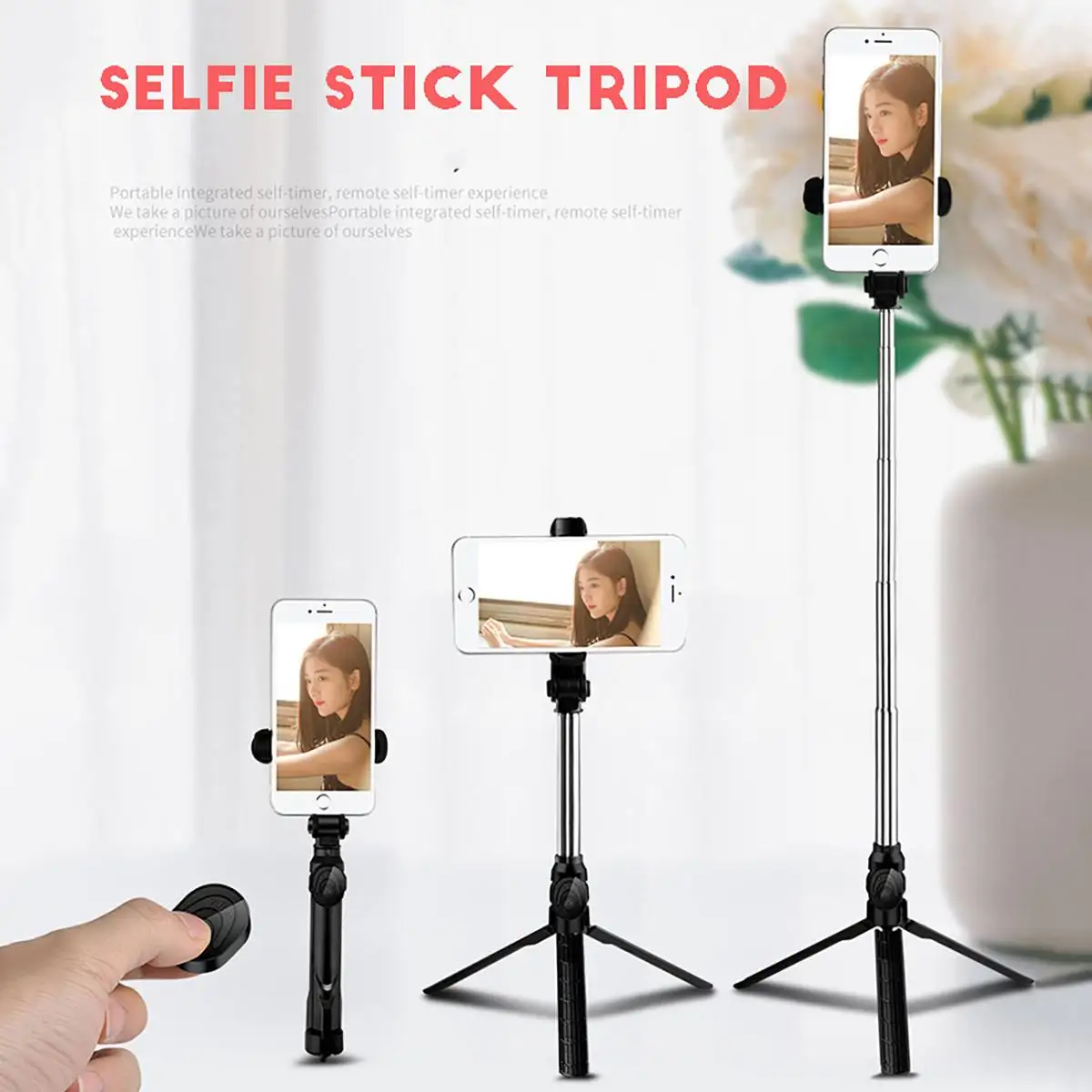 

3 In 1 Selfie Stick Phone Plastic Alloy DelicateTripod Extendable Monopod With Bluetooth Remote For Smartphone Selfie Stick